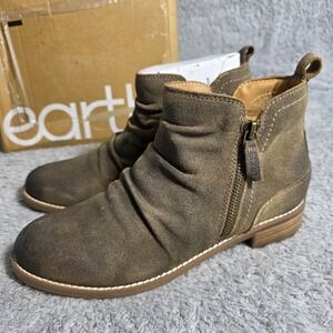 EARTH Nadya Womens Ankle Boots 7.5 M Brown Suede Distressed Ruched Side Zip  NEW